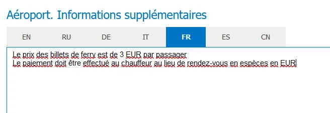 Frais supplémentaires pour les billets de ferry