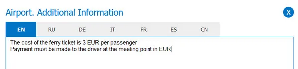 Extra charges for ferry tickets