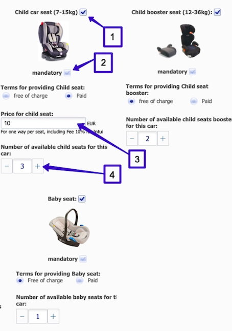 Set up children transportation settings