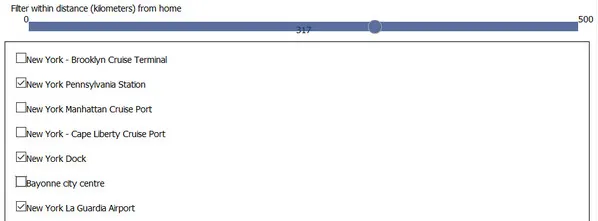 filter of destinations Intui