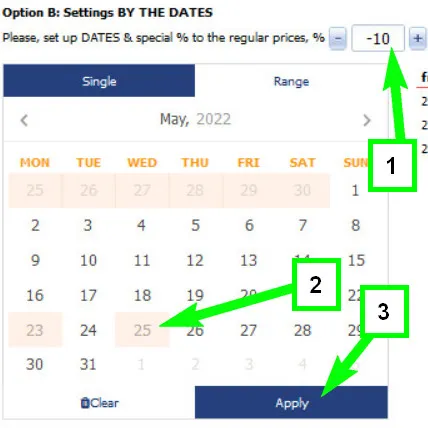 discount or surchardes dates
