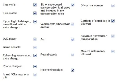 Extra serviece Checkboxes 
